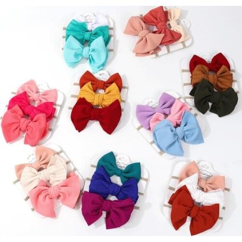 3 Pcs/Set Solid Color Baby Elastic Hair Band Turban Princess Bowknot Headband Soft Nylon Headwear for Newborn Infants
