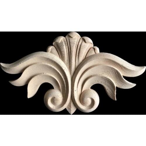 Antique Decorative Wood Corner Flower Carved Furniture Decor Cabinet Door Irregular Wooden Mouldings Flower Carving Figurine