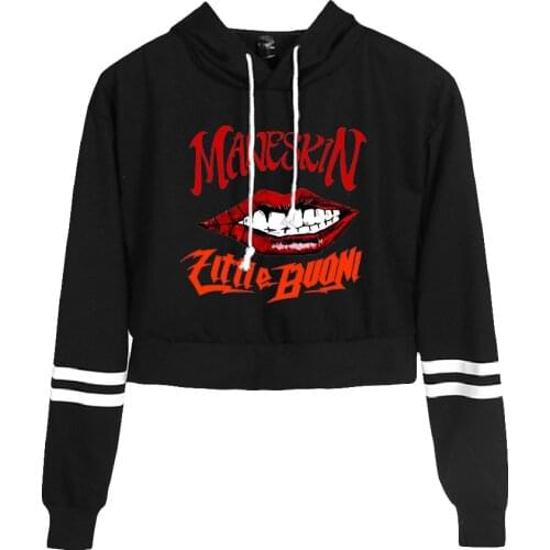 Maneskin Print Hoodies Fleece Girl Long Sleeve Hooded Pullover Crop Tops Sexy Loose Ins Tide Kpop HIP HOP Streetwear Style