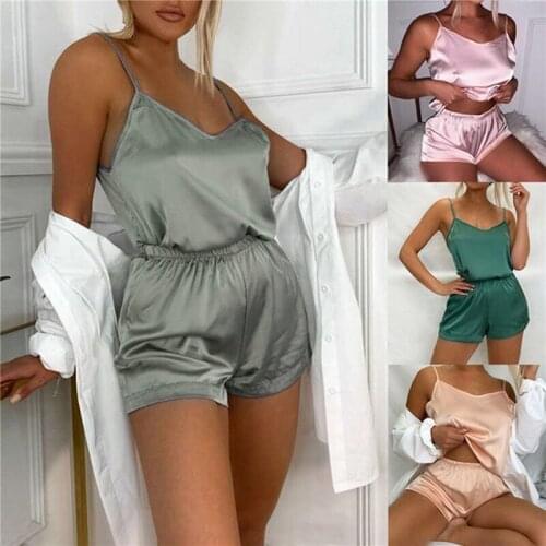 Comfortable Sexy Suspender Girls Pajamas Ladies Summer Pajamas Vest + Shorts Suit Womens Home Service Casual Two-Piece Suit
