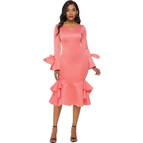 Hollow Out Shoulder Ruffles Mermaid Dress Long Sleeve With Bowtie Elegant Slim Evening Party Dresses Women Elegant Bodycon Dress
