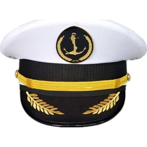 Navy Army Officer Hat White Captain Sailor Men Extended Brim Visor Cap for Flim Action Cosplay Party Show