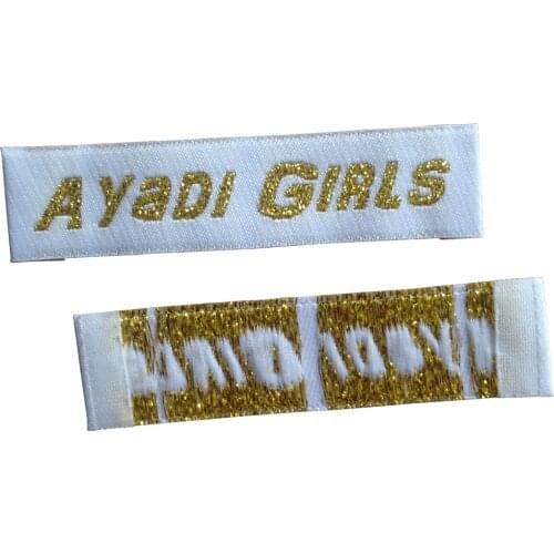 Customize Shiny Gold Woven Labels For Clothes Custom Clothing Tag Fabric Sewing Garment Tags With Metal Logo Label For Luggage