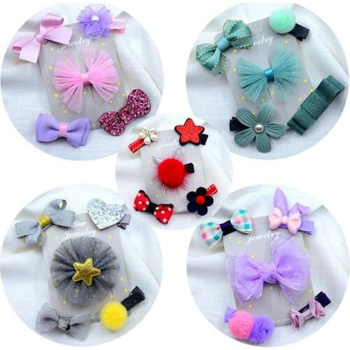 5PCS/set Baby Girls Bow Hair Barrettes Floral Hairpins Headdress Cute Children Hairpin Princess Headwear Hair Clip Headpiece
