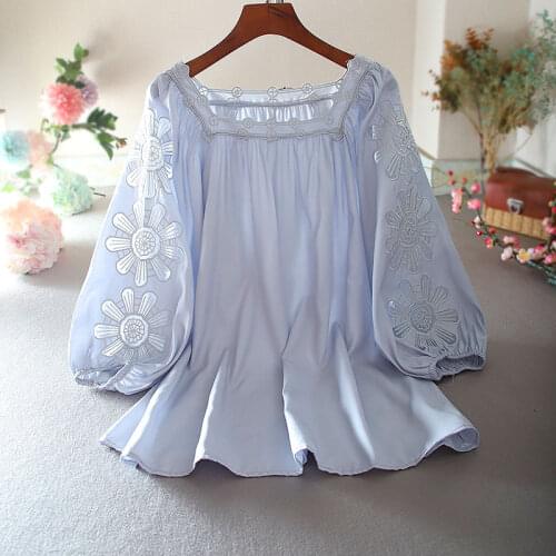 Womens Spring Summer Designer Hollow Out Embroidery Chiffon Shirt Female Square High Waist Casual Loose T Shirt Top TB570