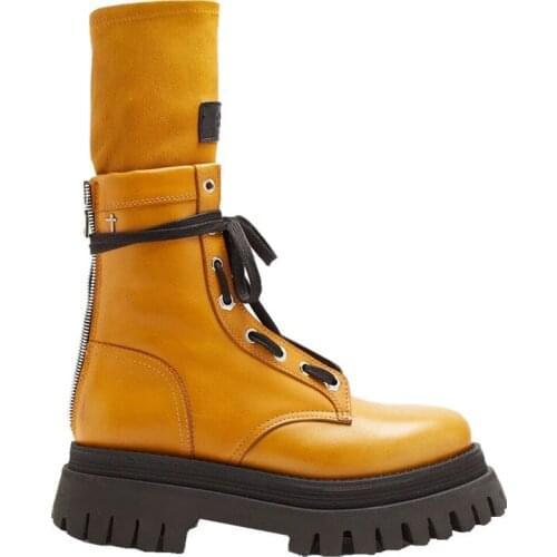 Thick Bottom Women’s Leather Short Martin Boots Lace Up High Top Ankle Booties Autumn Winter Anti-Skid Ladies Warm Flats Shoes