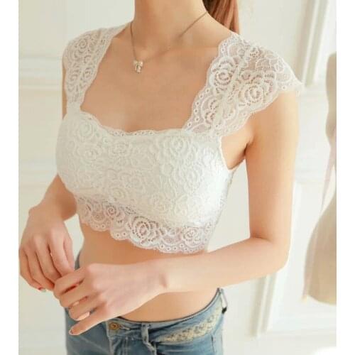 2020 Women Ladies Sexy Lace Padded Bra Crop Top Black White Vest Sleep Leisure Bralette Intimates Padded Tank Top Caimsole Tops