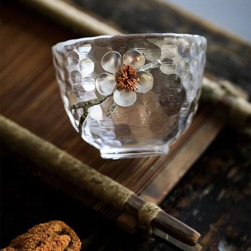 1PC Japanese Style Hammer Glass Small Tea Cup Tin High Temperature Glass Single Cup