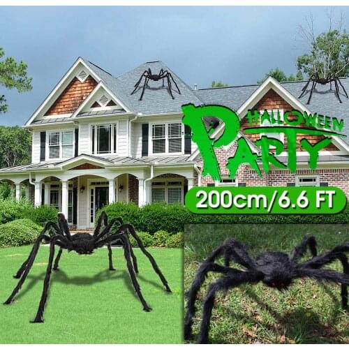 200cm Black Plush Spider Halloween Party Decoration Haunted House Prop Indoor Outdoor Giant Decor Kids Children Toys