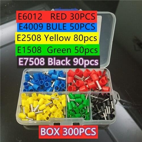 5 Size 300pcs Crimp Terminal tube pre insulating terminal Bootlace Ferrules kit set Wire Copper Crimp AWG 20mm---AWG10mm