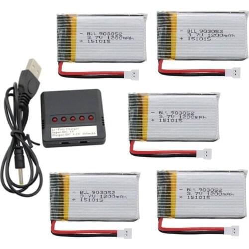 5PCS * 3.7V 1200mAh Li-po Battery + USB Charger For Syma X5sw X5sc X5s X5sc-1 / H5p Rc Quadcopter Spare Parts Upgrade Battery