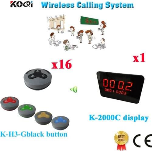 Wireless Waiter Pager System Super Mini Display Wireless Customer Calling Touch Receiver Table Buzzer(1 display+16 call button)