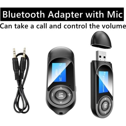 Wireless Bluetooth Transmitter Receiverwith Mic LCD Display Volume Control Free Drive AUX Adapter for PC TV Speaker Car Phone