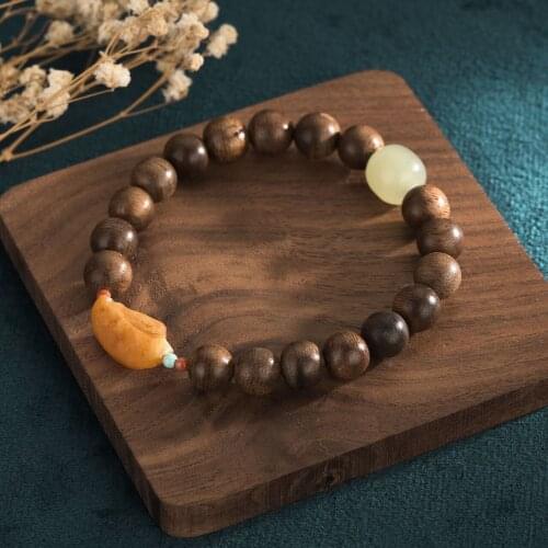 Collection Hobby Buddha Beads Bracelets Hand-Woven Natural White Jade Bodhi Wooden Bracelet Women Girl Jewelry