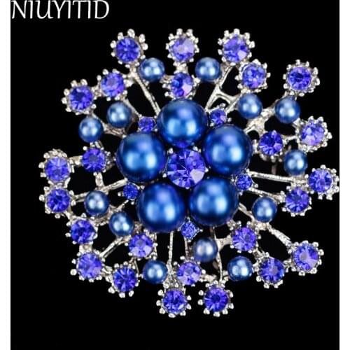 NIUYITID Snowflake Brooch Imitation Pearls Rhinestone Brooches Pins Fashion Clothes Accessories Jewelry Hot Sale