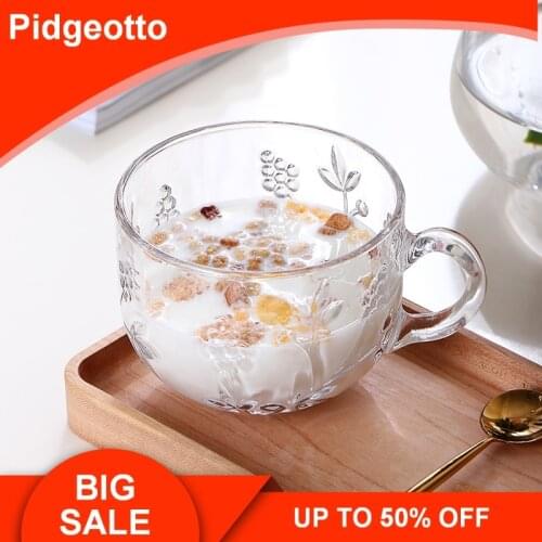 Embossed belly cup transparent breakfast cups with handle creative thick glass mug for milk ,water ,coffee free shipping