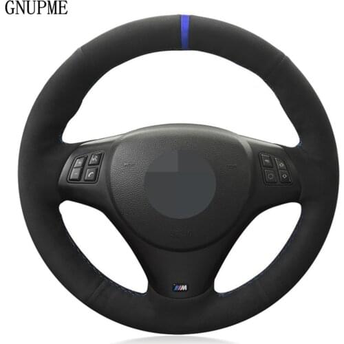 DIY Black Suede Leather Blue Marker Car Steering Wheel Cover For BMW M Sport M3 E90 E91 E92 E93 E87 E81 E82 E88 X1 E84 Parts