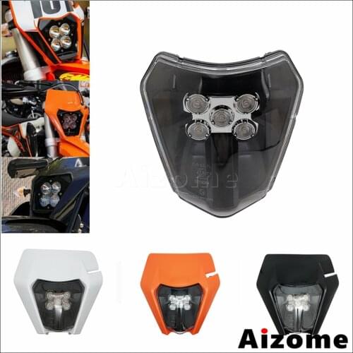 For EXC SX XC LED Headlight Motocross Enduro Headlamp Mask Dual Sport Dirt Bikes Head Light Cover FC FE TC TE TX FX 125 250 300
