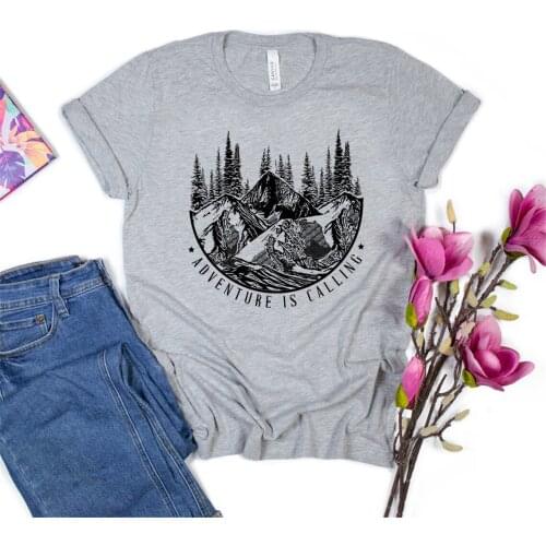 Adventure Is Calling Mountain Themed T Shirt Hiking Tees Outdoor Shirts Wilderness Graphic Tee Forest Print Tshirts Unisex Tops