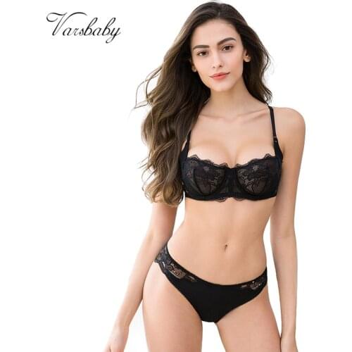 Varsbaby Sexy Ultra-Thin Lace Half Cup Transparent And Comfortable Girls Bra Sets