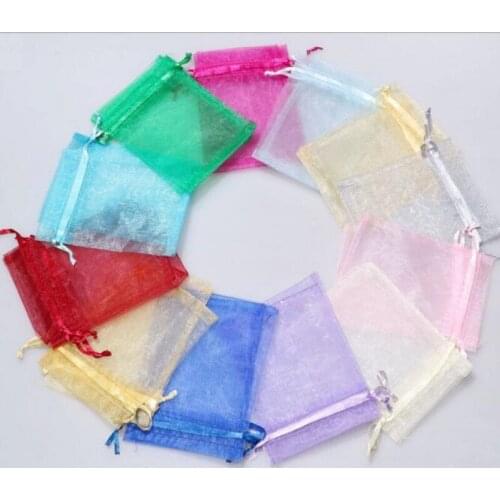 Kwoi Vita Wholesale 100pcs Colorful Color Jewelry Gift Pouch Bag Organza bags with Drawstring Wedding Suppliers 7x9cm