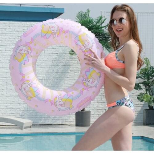 Cute Cartoon Unicorn Swimming Ring Inflatable Pool Float Mattress Swimming Pool Thickened PVC Summer Floating Ring