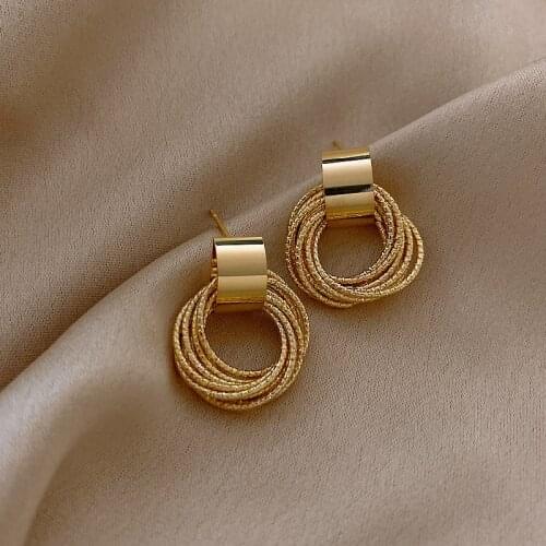 Retro Metallic Gold Multiple Small Circle Pendant Earrings Jewelry fashion Wedding Party Unusual Earrings For Woman