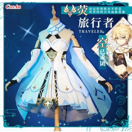 New Game Genshin Impact Lumine Cosplay Costume Traveler High Quality White Unifrom Female Activity Party Role Play Clothing S-L