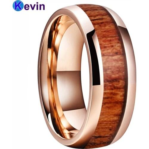 Rose Gold Wedding Ring Tungsten Carbide Ring For Men Women With Red Wood Inlay High Quality Comfort Fit