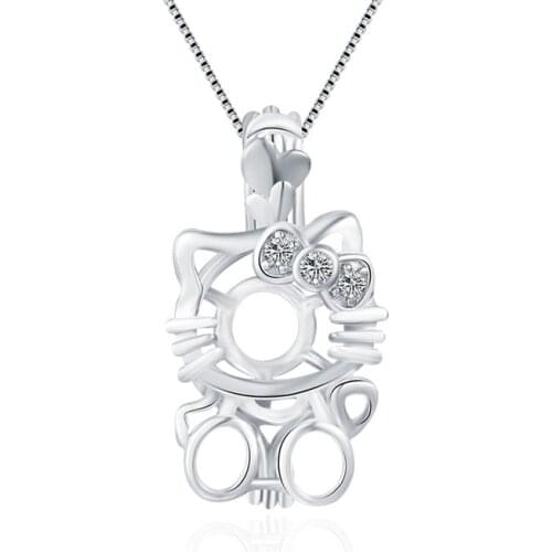 CLUCI Lovely Cat Shaped Pendant Charms 925 Sterling Silver Lucky Cat Pendant for Women Gemstone Silver Pearl Locket SC054SB
