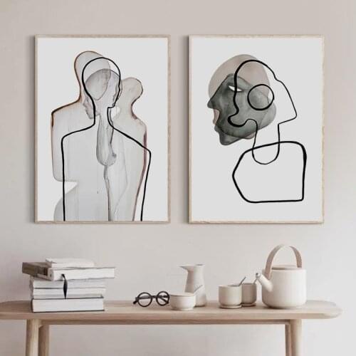 Simple and modern northern Europe abstract black and white line figure sitting room porch mural poster adornment picture