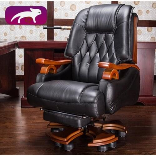 Leather boss chair Home business office chair can lie down massage computer chair real wood swivel chair