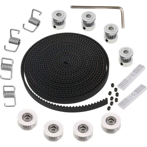 5Mx6Mm Gt2 Timing Belt +4Pcs 20 Tooth 5Mm Inner Diameter Pulley +4Pcs Idler + 4Pcs Tensioner Spring Torsion +2Pcs Gear Clamp Mou