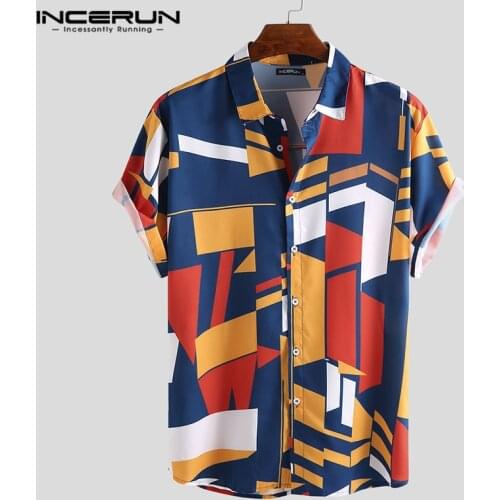 2021 Fashion Shirts Men Camisa Feminina Geometric Cool Print Slim Fit Lapel Shirts Button Tee Chemise Masculina Man Clothing