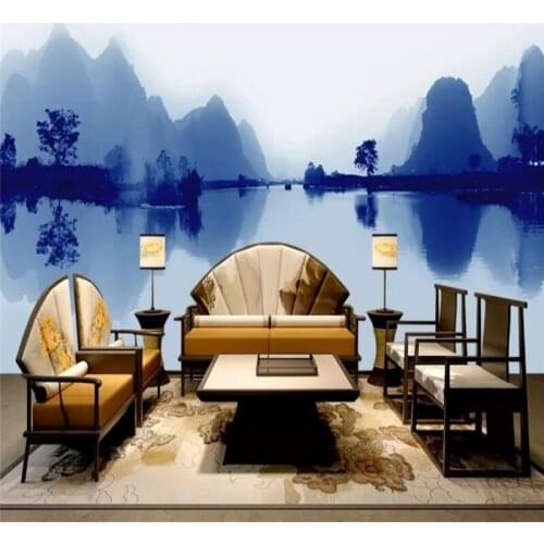 Hand-painted ink style landscape sofa bedroom TV background wall professional production mural custom photo wallpaper