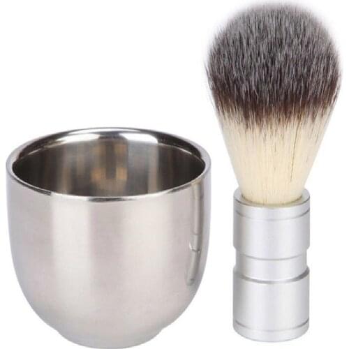 Stainless Steel Beard Brush Shaving Brush Beauty Female Mens High Quality Stainless Steel Silver Bowl Cup For Shave Brush