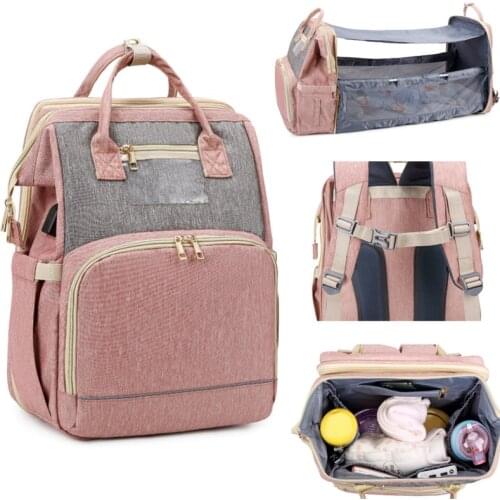 Diaper Bag Backpack Fold Crib Maternity Backpacks Large Capacity Multifunction Baby Care Stroller Bags Waterproof and Stylish