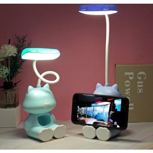 LED Table Lamp Student Cute Flexo Desk Lamp With Storage USB Charging Childrens Night Light Beside Reading Lamp Phone Holder