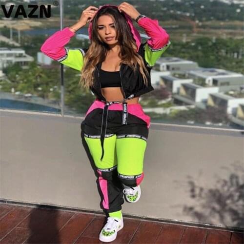 VAZN GLA 13068 Autunm Hot Sale 2019 Hooded Sport Set Long sleeve Full Pant Sport 2 Piece Sets Night Club Elegant Wind Sets