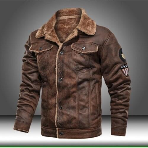 Windproof Leather Jacket Men Coats PU Outerwear Motorcycle Biker Male Business Winter Faux Fur Jacket Thick Fleece Leather Mens