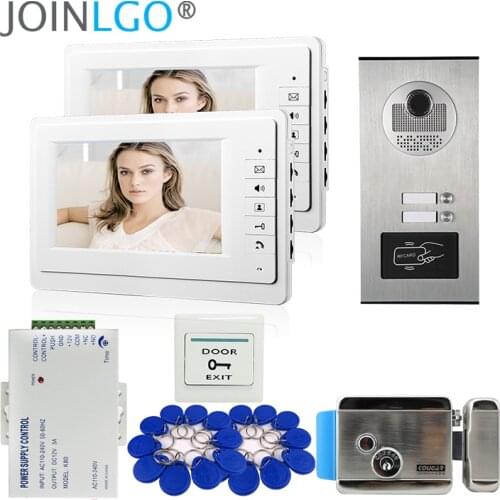 7" LCD Screen Video Home Intercom Door Phone System 2 White Monitors RFID Access Door Camera for 2 / 3 Household Apartment