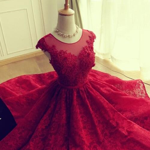 2020 The Wine Red Elegant O-neck Classic Embroidery Sweet Flowers Front Short Back Long Short Party Ball Gown