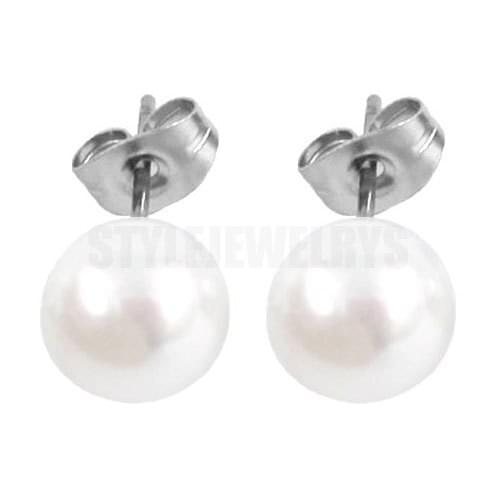 White Pearl Stud Earrings Stainless Steel Jewelry Fashion Vintage Biker Pearl Women Earrings 10mm Wholesale SJE370117LA