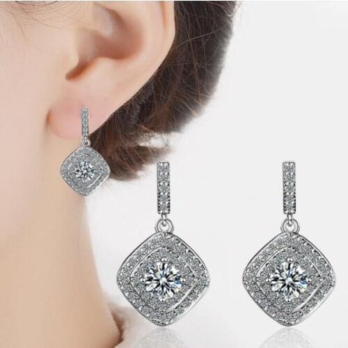 KOFSAC Fashion Rose Gold 925 Sterling Silver Earrings For Women Party Jewelry Gifts Exquisite Micro-Inlay Zircon Square Earring