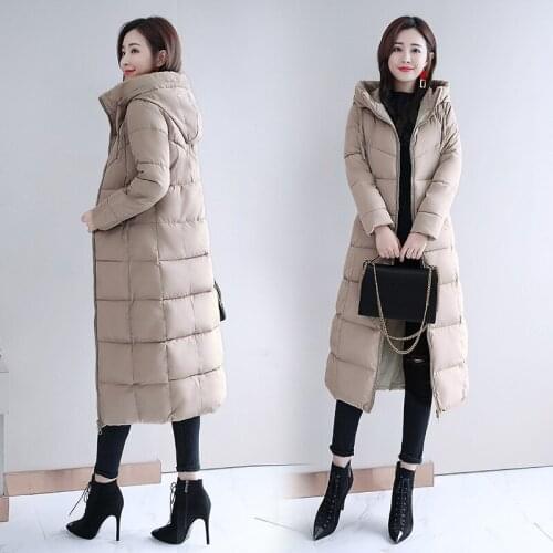 Winter Womens Hooded Coats Long Section Warm Cotton Slim Hooded Coat Thickened Cotton Clothes Fashion Korean Down Parka Clothing