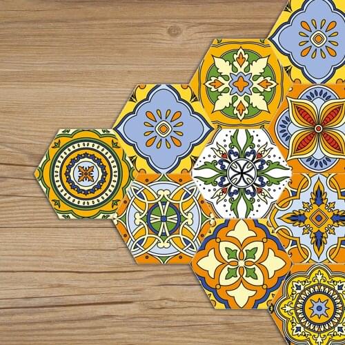 10pcs/set Tile Floor Stickers Hexagon Wall Stickers Waterproof Self-Adhesive Anti-Slip Art Decal Room Home Decor 20x23cm