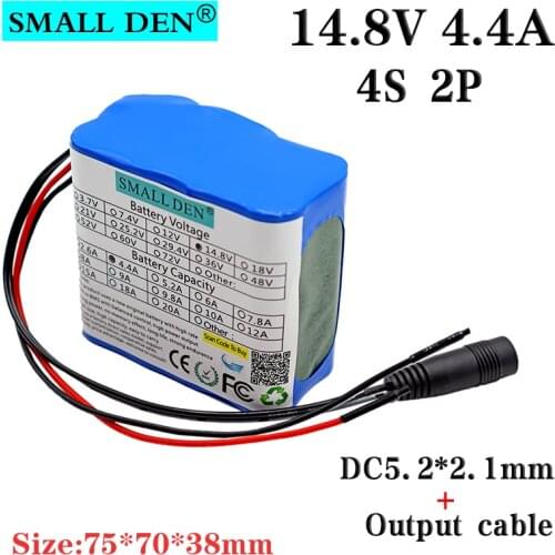 14.8V 4.4A 18650 lithium battery pack 4S2P 4400mAh Built-in 10A BMS for Bluetooth speakers and night fishing lights