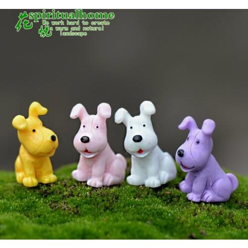 2pcs/set Cute Mini Pet Dog Fairy Landscape Figurines Miniature Cake Decor Resin Crafts Ornament Gnomes Moss Terrariums Decor