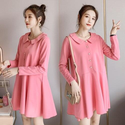 2805# Maternity Dress Spring Autumn Long Sleeve Easy Matching Loose Solid Color Dress for Pregnant Women Mom Dress