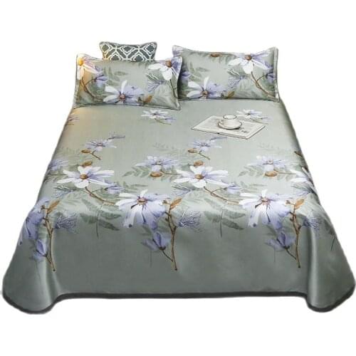 3PCS Summer Mat Cooling Bed Sheets Luxury Flower Double Queen King Pillowcase Brown Mattress